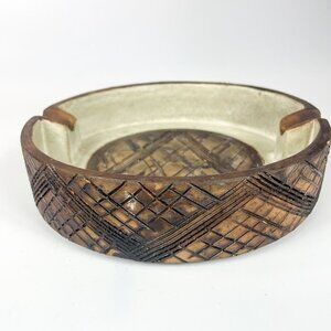 Vintage Bitossi Sgraffito Brown Mid Century Modern Ashtray Incised Geometric